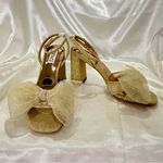 Badgley Mischka Tess Tulle Bow Sandals Heels 6.5 Gold Glitter Party Coquette New Photo 6
