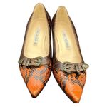 Luciano Padovan 37.5(7) Made in Italy Exotic Embossed Buckle Kitten Heels Brown Photo 5