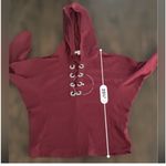 Active USA  Women's Pullover Hoodie Sweatshirt small Long Sleeve Lace Up maroon* Photo 8