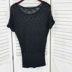 Cache Crochet Sheer Knit Topper Sweater Dark Grey Medium Dolman Cap Sleeve Photo 7