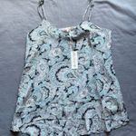 Gold Hawk 100% Silk Paisley Cami Tank Top Olive Branch Print Size M Boho Y2K Blue Size M Photo 0