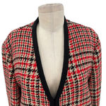 Brooks Brothers Wool Blend Tartan Cardigan Tunic Blazer Red Black Plaid Size 14 Photo 3