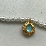 NWOT Julie Vos Pearl Necklace with Gold and Blue Pendant White Photo 3