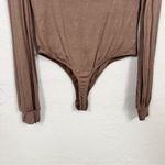 Lulus Brown V Neck Long Sleeve Bodysuit Womens M Casual Blouse Puff Sleeve Top Tan Size M Photo 8