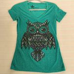 Hybrid Apparel Teal V-Neck Owl T-Shirt Size Small Photo 0