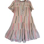 Anthropologie Georgina Tiered Shirt Dress Sz Small Textured Stripe Pastel Boho Photo 2
