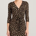 BCBGMAXAZRIA Zaria Wrap Dress Leopard Print Tie Waist 3/4 Sleeve Size S Photo 0