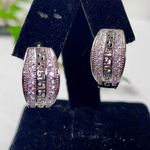 Silver Greek Key with Zirconia Hinge Hoop Earrings Photo 1