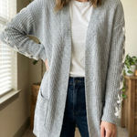 Jennifer Lopez Light Gray Lace-Up Cardigan Photo 0