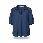 Bishop and Young NWT  Blue Sophia‎ Bubble Sleeve Pleated Blouse with Notched Collar Photo 1