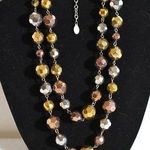 Robert Rose Chunky Double Strand Rose/Silver/Gold Glass Beveled Bead Necklace Silver Photo 0