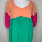 Crinkle Double Gauze Muslin Bright Color Block Babydoll Top Sz Large Green Photo 0