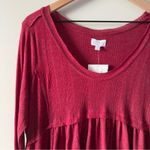True Craft Red Babydoll Top Long Sleeve round neck cotton blend solid ribbed NWT Photo 4