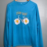 Blue Graphic Sweatshirt with Daisy Bicycle Design “Enjoy Today” XL Photo 1
