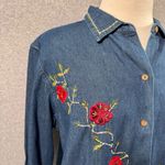 Vintage Bobbie Brooks Women'sCotton Denim Floral Embroidered Tunic Blouse Size M Blue Size M Photo 2