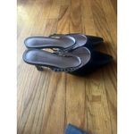 Tahari  Black Kitten Heel Mules with Silver Chain Detail – Size 10 Photo 5