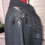 Vintage 80s 90s Gray Embroidered Knit Cardigan Floral Appliqué Medium Photo 2