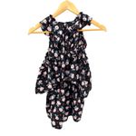 Rebecca Taylor Silk Floral Cold Shoulder Ruffle Blouse Boho Romantic Size 12 Black Photo 2