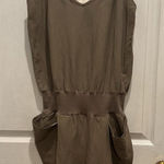 Gold Hawk Wome's Khaki Silk Linen Romper Y2K Beachy Boho Festival Quiet Luxury Tan Size L Photo 0