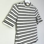 Anthropologie Maeve Women's Stripe Mock Neck Ribbed Top Black White XS NWT Photo 4