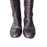 Talbots  Brown Leather Croc Embossed Riding Horse Bit Boots size 8.5 Photo 3