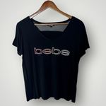 Bebe Sport Women's Black Mesh V-Neck Logo T-Shirt Short Sleeve Photo 9