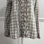 Johnny Was  3J Workshop Plaid Long Sleeve Button Up Ruffle Front Gray Small Photo 4
