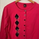 Emily The Strange goth gothic rockabilly pink cat argyle cardigan sweater S/M Size M Photo 1