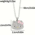 Hello Kitty  Adorable Rhinestone Pendant Stainless Steel Silver Necklace NWT Photo 2