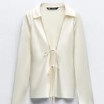 ZARA Cream  Satin Top Bow Strap Crop Photo 0