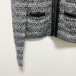 Joie  Black White Leather Trim Long Sleeved Knit Zip Up Sweater Photo 1