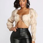 Urban Honey O. Vianca Gleam On Satin Tie Front Top Gold Size M Photo 0