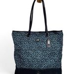 Coach F59435 Navy Floral Print Leather/Nylon Large Tote Shoulder Bag Photo 0