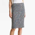 Talbots  Navy Blue Cream Beige Blue Tan Tweed Preppy Work Straight Pencil Skirt Photo 2