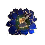 Vtg Gold Tone Enamel Cloisonne Flower Brooch Earrings Blue Green Floral Estate Photo 1