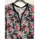Eyeshadow Women's Black Long Sleeved Top With Pink Floral Print, Polyester, 2X Photo 4