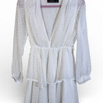 LIONESS  White Swiss Dot Tiered Mini Dress Womens S Boho Fairy Cottage Core Bride Photo 0