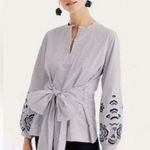J.Crew Embroidered Tie Front Tunic Pin Stripe Sz S Photo 1