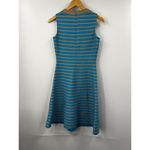 St. John Dress Blue Tan Striped Sleeveless Crewneck A-Line Fit & Flare Wool Knit Photo 5