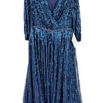 Mac Duggal  5509 Midnight Blue Sequined 3/4 Sleeve Gown Size 16 NWT Photo 2