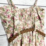 Poetry  Floral Button-Down Dress with Woven Belt Size Medium Tan Pink Spring Photo 5
