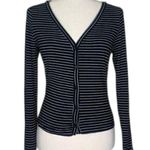 Who What Wear Ribbed Cardigan Black and White striped size M Minimalist Office Photo 0