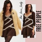 Free People mini dress floral lace sweetheart neck corduroy cotton XS Photo 7