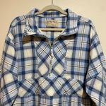 Free People  We The Free Sz M Wind River Flannel Pullover Shacket Blue Plaid Zip Photo 3
