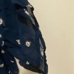 Lucky Brand Womens Peasant Top Shirt S Sheer Navy Blue Cream Leaf Leaves Print Photo 4