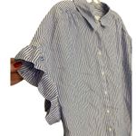 Lola River Women's Blue White Striped Ruffle Sleeve Button Photo 9