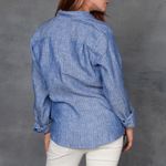 Frank & Eileen Women’s Barry Blue Mini Flower Button Down Striped Shirt Linen XS Photo 3