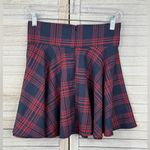 Romwe Red/Navy Plaid Mini Skirt with Lace Up Front-Small Photo 1