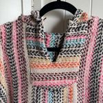Tan and Pink Striped Sweatshirt Baja Style Mexican Poncho Hoodie Drug Rug Tan Photo 2