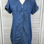 Guess  Denim Chambray Short Sleeve Button Front Shirt Dress Blue-Medium Photo 0